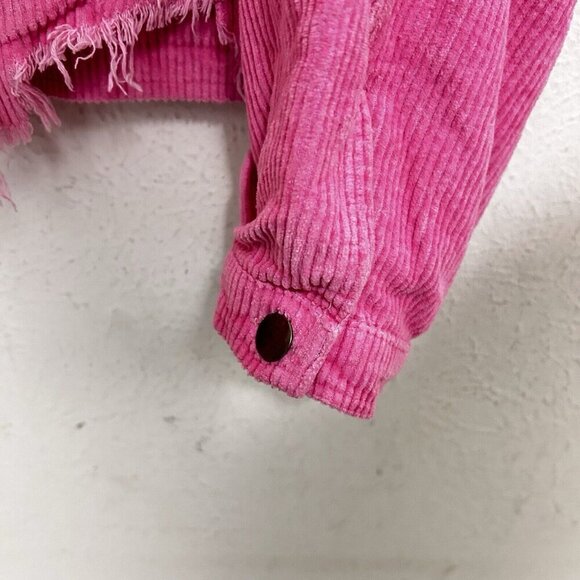 Pol Barbie Pink Wide Wale Corduroy Jacket Distressed Frayed Hem Size M Button Up - Picture 14 of 15
